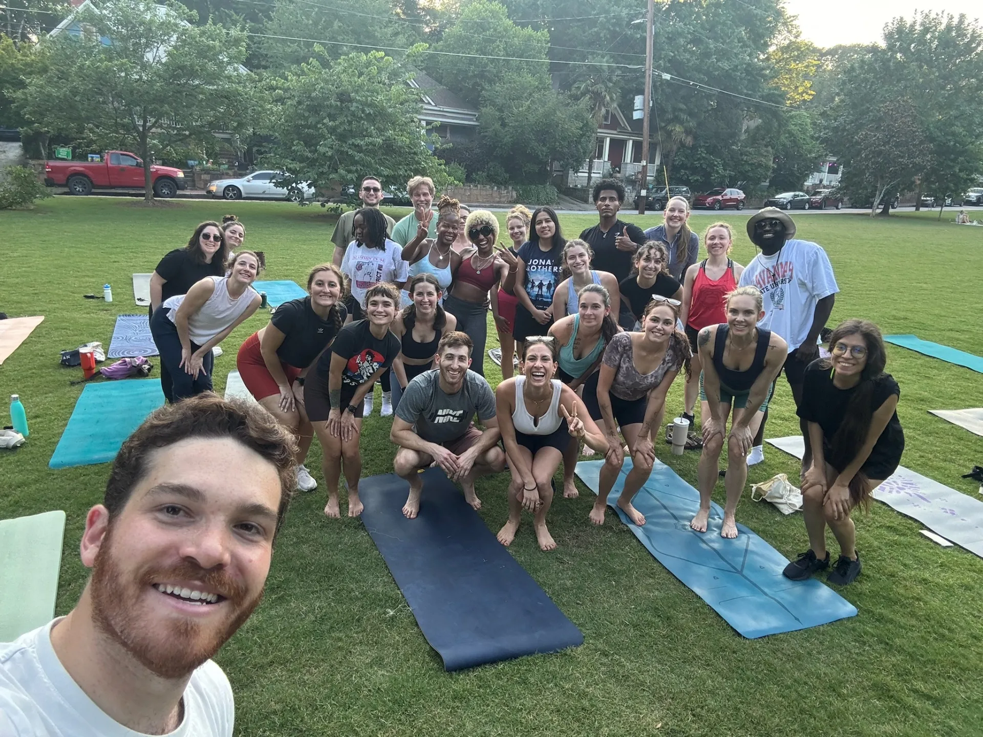 Large yoga session group photo